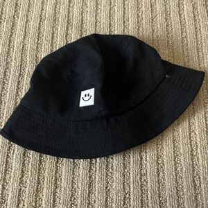 Black Bucket Hat with Smiley Logo